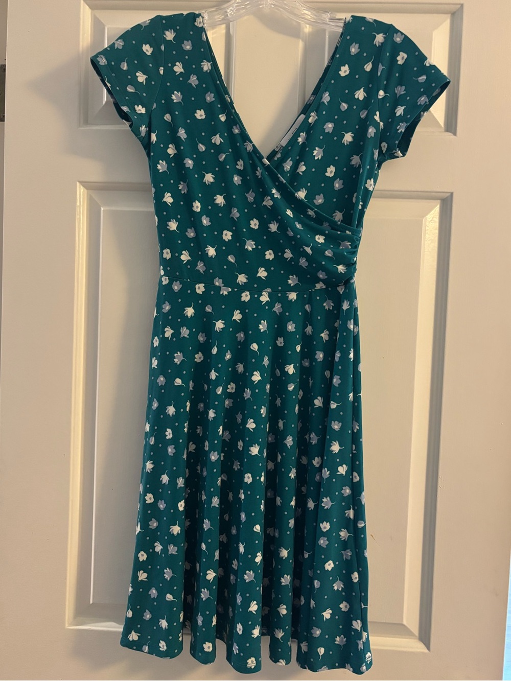 Kaileigh Teal Floral Faux-Wrap Dress